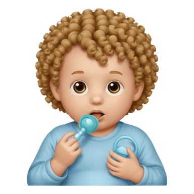 Close-up, newborn baby boy, curly hair, pacifier sticker
