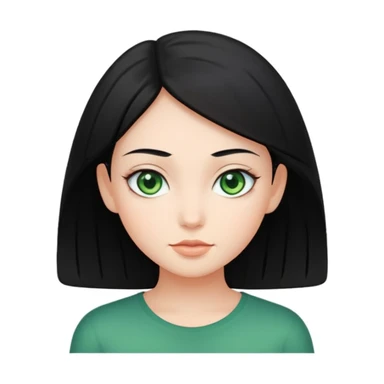 girl with black hair and green eyes, iOS app icon style, soft gradients, rounded corners, white background sticker