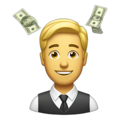 man with money behind him sticker