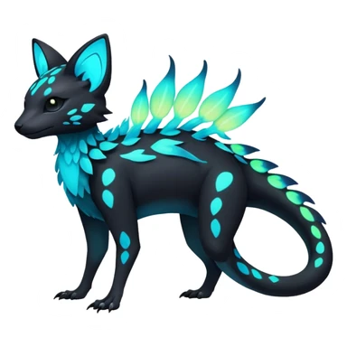 Rare realistic dark-neon glowing bioluminescent edgy badass epic pretty beautiful handsome gorgeous aesthetic colorful vibrant Vernid-Trico-species-Fakemon-creature by LiLaiRa, 4 legs, 1 tail, random markings, (full body) sticker