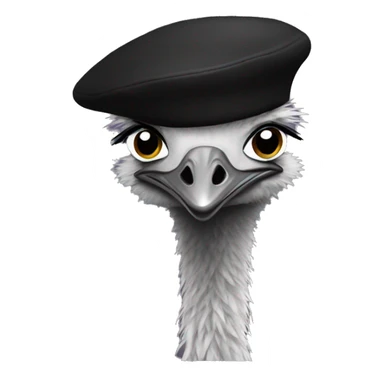Emu with a black beret sticker