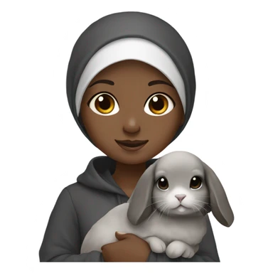Black Muslim girl holding her cute gray holland lop sticker