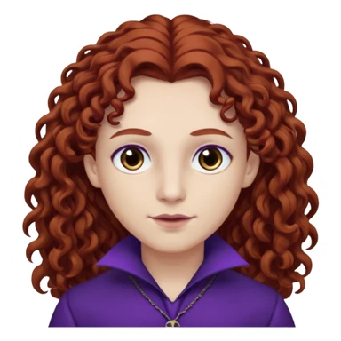 Armand with white skin, brown eyes , long auburn curly hair, dark purple outfit sticker