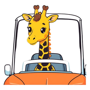 Giraffe driving a car sticker