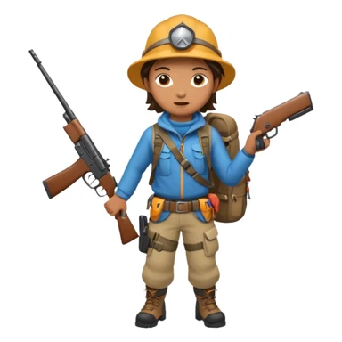 Create a person with mountaineering gear and a gun in hand sticker