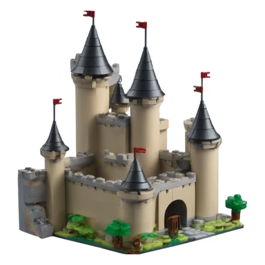 a Lego castle with a tiny guy on top sticker