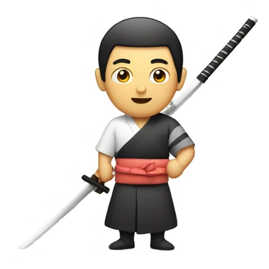 asian man with katana and sushi sticker