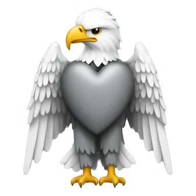 white headless eagle figure on grey background and heart sticker