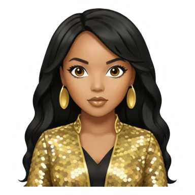 LeToya Luckett with long black hair, gold sequin outfit sticker