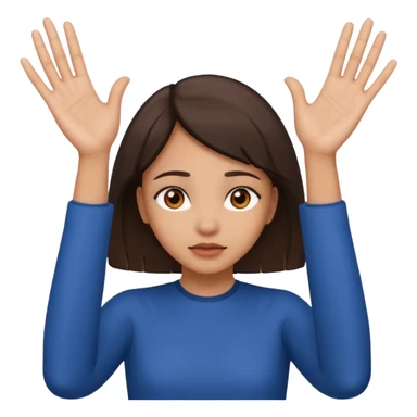 Nervous emoji + hands up emoji. Remove flow effects at the very top the of the hands palm forward so the head can be between the hands. Lightskin girl emoji sticker