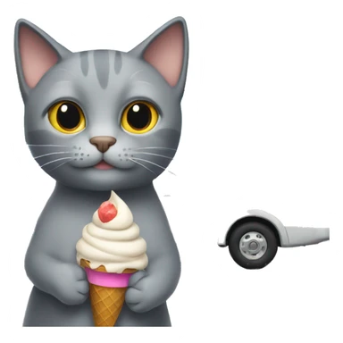 Gray cat with ice cream truck sticker
