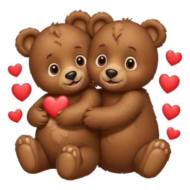 girl bear and boy bear hugging, surrounded by hearts, playful and loving, cute sticker