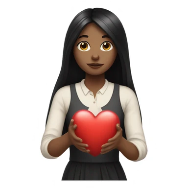 Pale girl with long black hair holding heart in her hands  sticker
