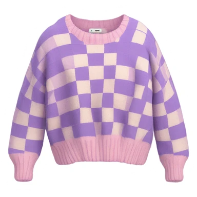 Pink and lilac checkered cropped oversize wool sweater, isolated sticker