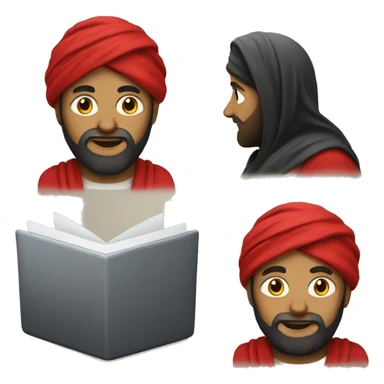 A caliph with turban and red clothes and a laptop sticker