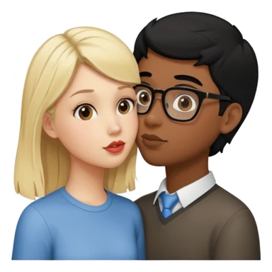pretty blonde girl barbie kissing nerd with black hair and brown skin on the cheek sticker