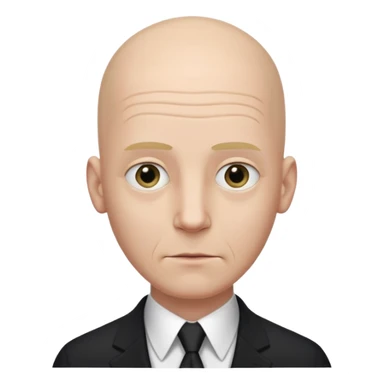 Extremely tall, pale gray-skinned man with a bald head, heavy brow, sunken eyes, a long gaunt face, and a black suit with a white shirt collar visible. sticker