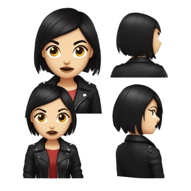 girl, short black hair, with cat ears, red eyes, black collar on neck, wearing leather black jacket, angry sticker