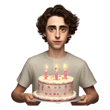 timothe chalamet carrying an extravagant birthday cake with candles spell out “Zoe 22nd birthday” sticker