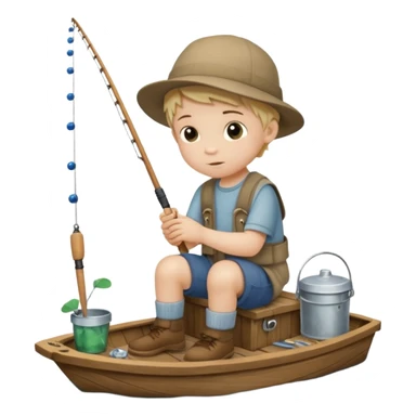 Little boy on the dock fishing, felt texture, scrapbooking, precious moments style character sticker