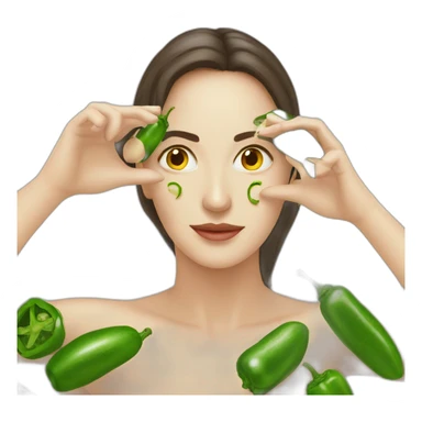 woman bathing jalapeños on eyes sticker