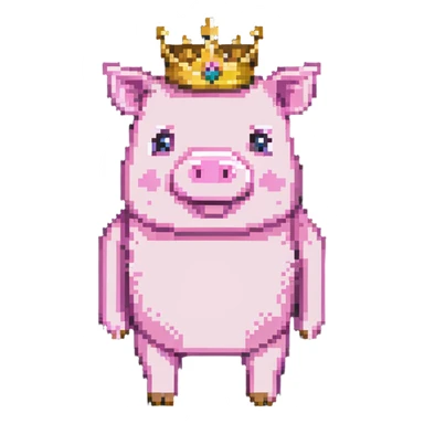 minecraft pig full body pink blocky animal with square head wearing a crown sticker