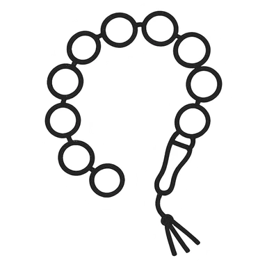 Ultra minimal prayer beads with just a few simple round beads and a tiny tassel, no extra details, plain background, hand drawn icon style with no fill. sticker