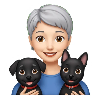 short gray haired woman with black dog sticker