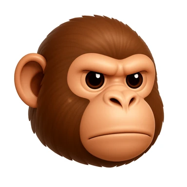 Keep the image exactly the same, just make the fur brown instead of green. iOS emoji style, 3D, shiny, smooth gradients, soft shadows, realistic chimpanzee face, classic emoji look. Add a subtle highlight to the fur. The style should resemble the iOS 3D emoji style with shiny and smooth gradients and soft shadows. sticker