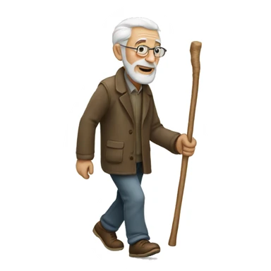 old man walking with stick sticker
