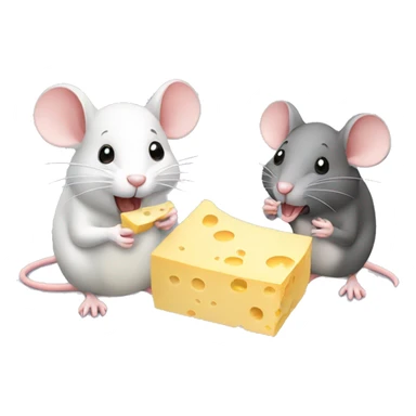 A mouse and a rat eating cheese sticker