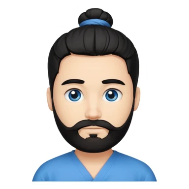 Man with a beard, blue eyes, and black hair tied in a bun sticker