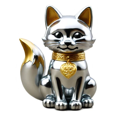 fully chrome fox statue in the form of maneki neko sticker