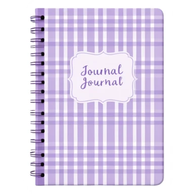 Cute  journal cover, pastel purple gingham pattern
Handwritten feminine typography, soft aesthetic, cozy girl vibe
Clean product mockup, minimal shadows, lifestyle stationery style sticker