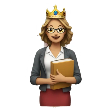 a relaxed female teacher who is on the top wearing a crown, enjoying the best life, surrounded by books  sticker
