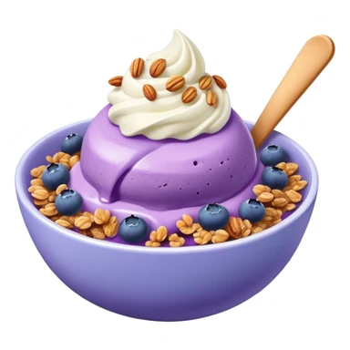 Blueberry ice cream in a bowl with granola sticker