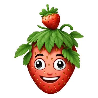 a happy strawberry with weed leaf hair in the style of 1950s cartoon sticker