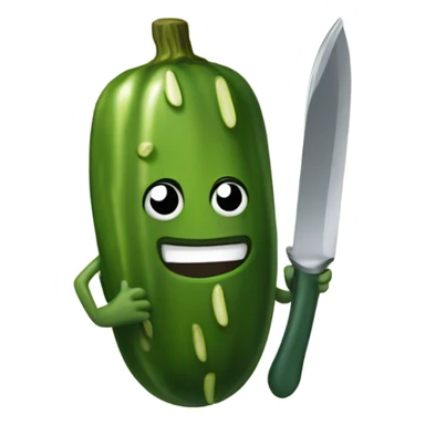 Pickle with happy face holding a knife sticker