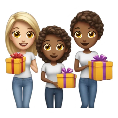 4 girls give gifts sticker