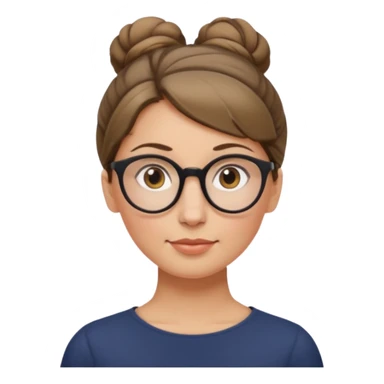 femme de 38 ans avec des cheveux blond foncé sans mèche devant, un chignon haut, yeux bruns, lunettes rondes, visage ovale sticker