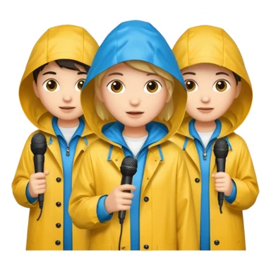 people with rain coat and microphone sticker