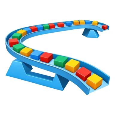 Conveyor belt moving small colored blocks in a row, representing an automated system sticker