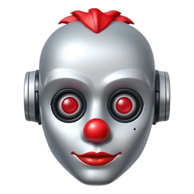 robot with clown makeup and red nose sticker