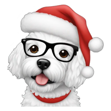 woman-black hair-christmas hat-with glasses-with bichon dog-white-smile sticker