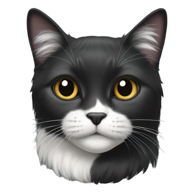 black long hair cat with black and white muzzle sticker