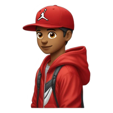 Morocho boy in red attire with a red Nike cap and Jordan Retro 4 red🌟. sticker