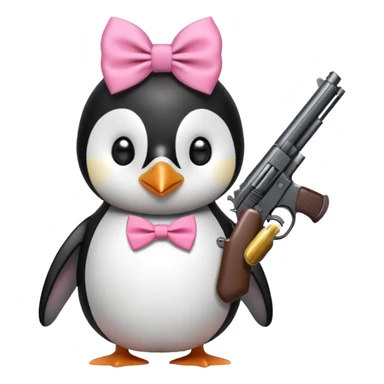 Penguin with pink bow holding a gun sticker