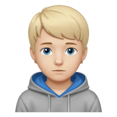 Teen boy with blue eyes and Grey hoodie standing up with blond short hair and short bangs sticker
