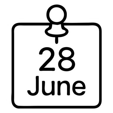 a pinned note with the text '28 June', minimalist, black and white sticker