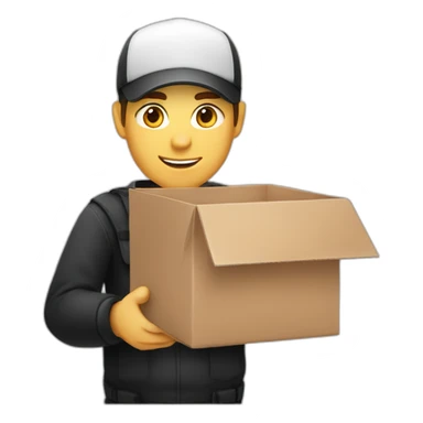 white delivery man in black and red clothes holding a box sticker
